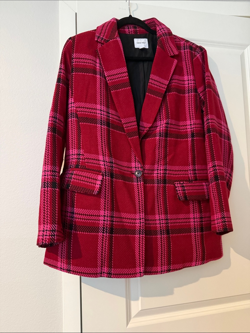 Nine West Red and Pink Plaid Blazer Jacket